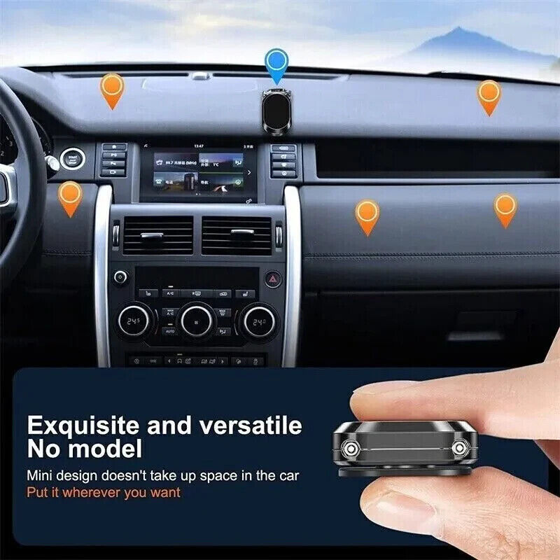 Car dashboard with a small device and text about its versatility