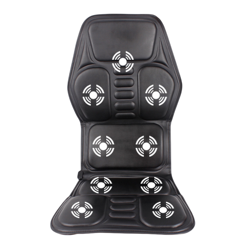 Black electric lumbar massage cushion with multiple circular massage nodes, shown on a plain white background.