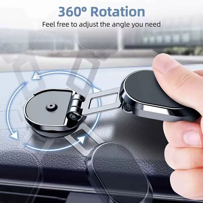 360-degree rotation car phone holder with hand holding it on a car dashboard.